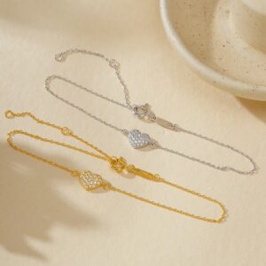 Wholesale 925 Sterling Silver Pave CZ Heart Bracelet Adjustable Chain Bracelet Gold Plated Heart Charm Jewelry for Women