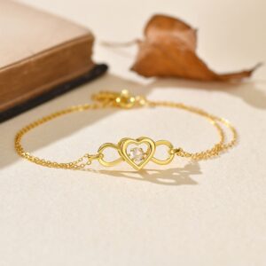 925 Sterling Silver Infinity Heart Bracelet with Cubic Zirconia, Adjustable Chain Bracelet for Women Jewelry Gift