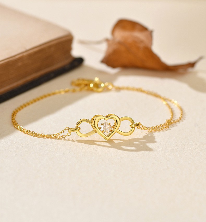 925 Sterling Silver Infinity Heart Bracelet with Cubic Zirconia, Adjustable Chain Bracelet for Women Jewelry Gift