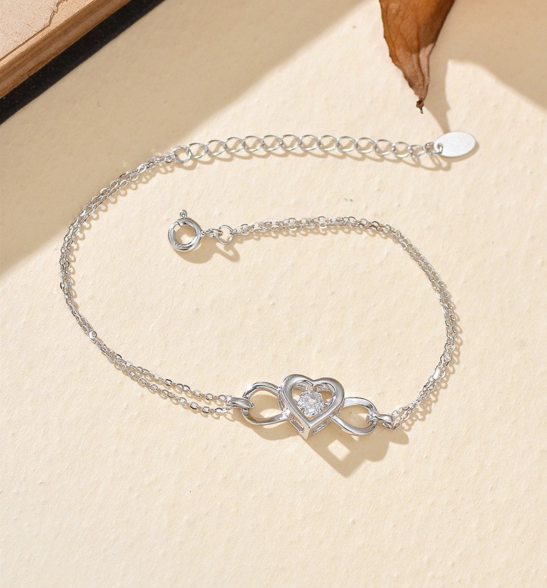 925 Sterling Silver Infinity Heart Bracelet with Cubic Zirconia, Adjustable Chain Bracelet for Women Jewelry Gift - Image 4