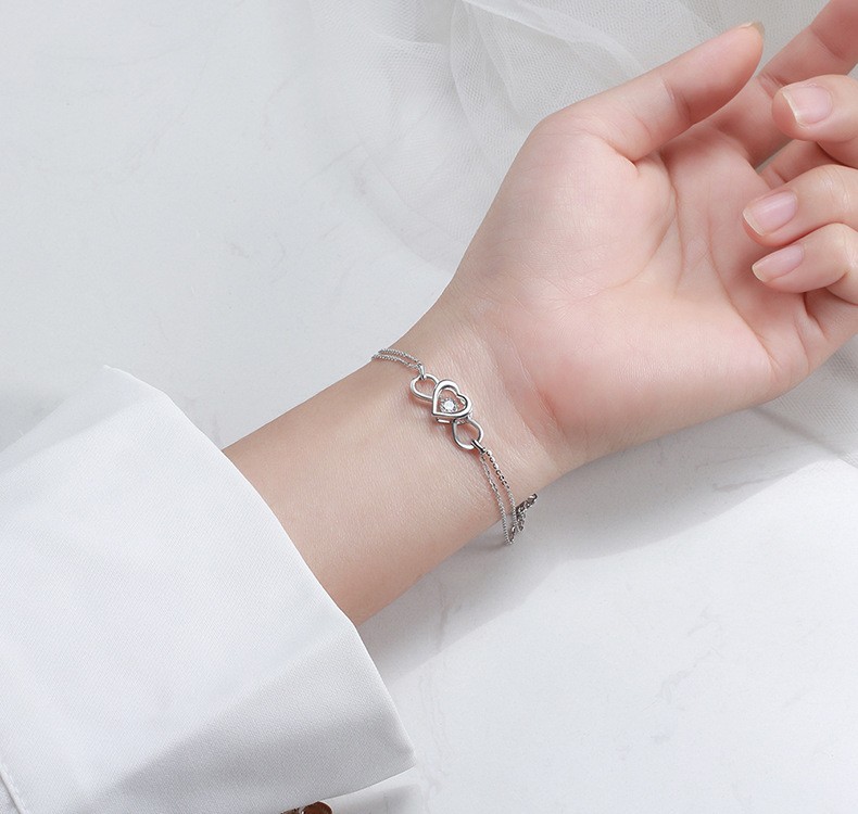 925 Sterling Silver Infinity Heart Bracelet with Cubic Zirconia, Adjustable Chain Bracelet for Women Jewelry Gift - Image 5