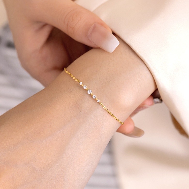 Wholesale 925 Sterling Silver Gold Plated Five Stone Cubic Zirconia Bracelet Adjustable Dainty Chain Bracelet for Women Fine Jewelry Gift - Image 2