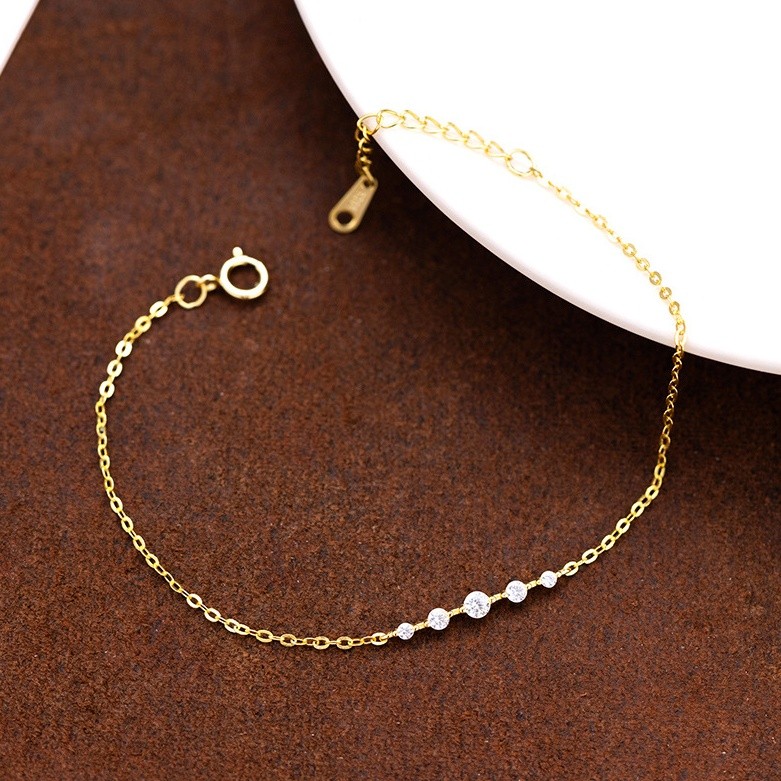 Wholesale 925 Sterling Silver Gold Plated Five Stone Cubic Zirconia Bracelet Adjustable Dainty Chain Bracelet for Women Fine Jewelry Gift - Image 3
