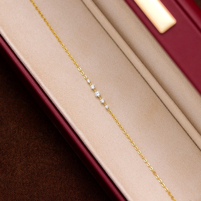 Wholesale 925 Sterling Silver Gold Plated Five Stone Cubic Zirconia Bracelet Adjustable Dainty Chain Bracelet for Women Fine Jewelry Gift - Image 4