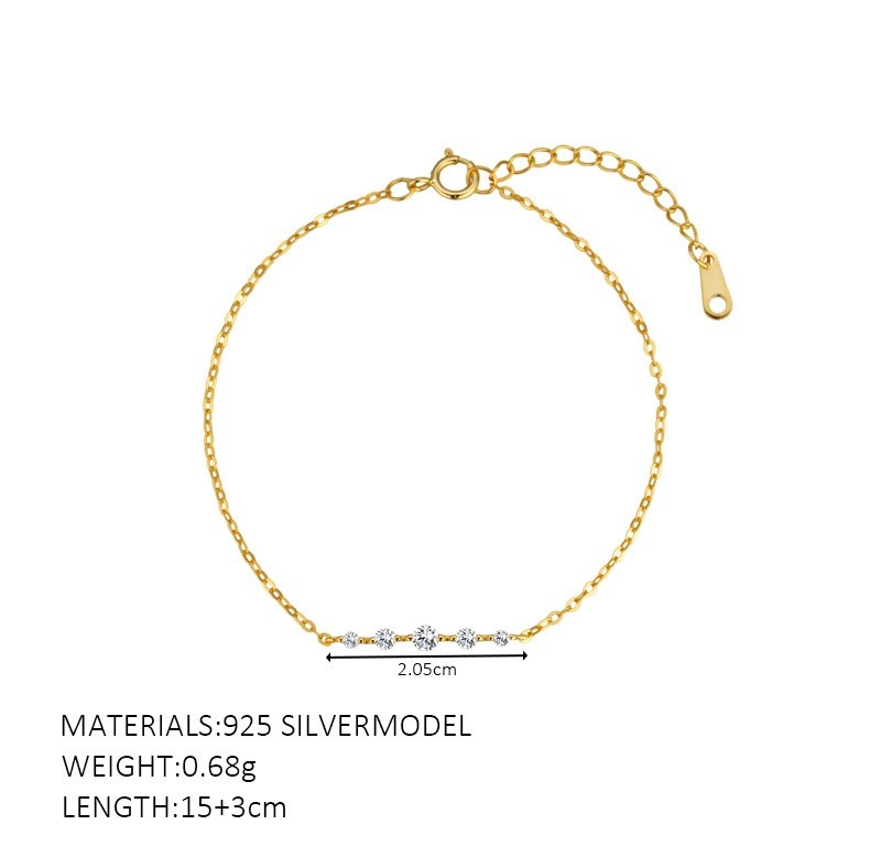 Wholesale 925 Sterling Silver Gold Plated Five Stone Cubic Zirconia Bracelet Adjustable Dainty Chain Bracelet for Women Fine Jewelry Gift - Image 6