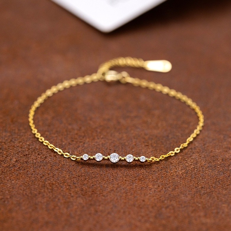 Wholesale 925 Sterling Silver Gold Plated Five Stone Cubic Zirconia Bracelet Adjustable Dainty Chain Bracelet for Women Fine Jewelry Gift - Image 7