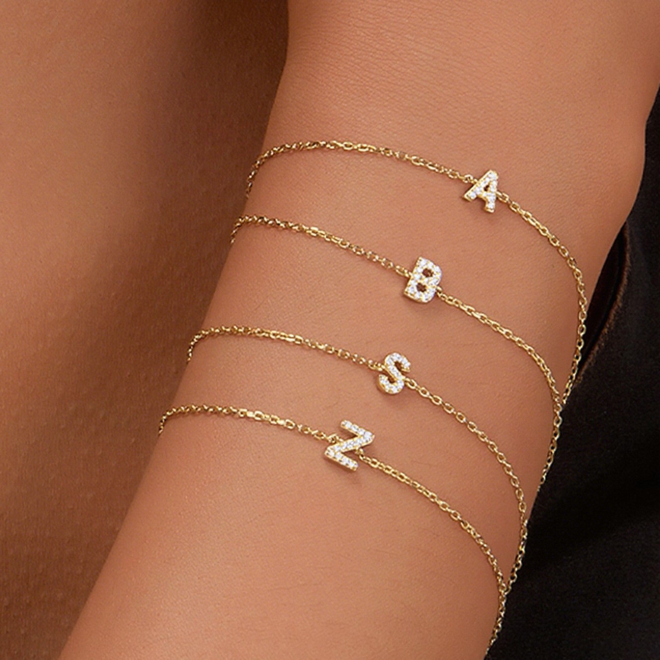 Custom A-Z Initial Letter Bracelet 925 Sterling Silver Gold Plated Cubic Zirconia Alphabet Bracelet Personalized Jewelry Gift for Women - Image 2