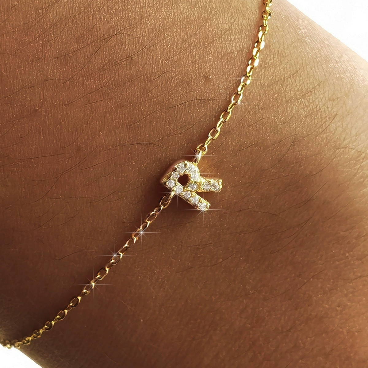 Custom A-Z Initial Letter Bracelet 925 Sterling Silver Gold Plated Cubic Zirconia Alphabet Bracelet Personalized Jewelry Gift for Women - Image 6