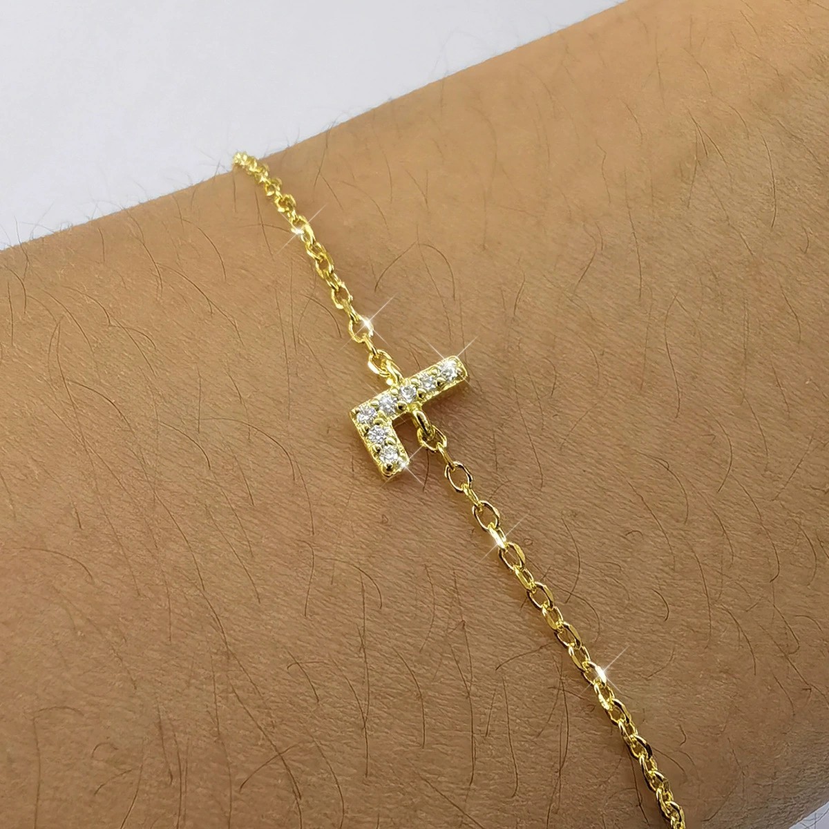Custom A-Z Initial Letter Bracelet 925 Sterling Silver Gold Plated Cubic Zirconia Alphabet Bracelet Personalized Jewelry Gift for Women - Image 11