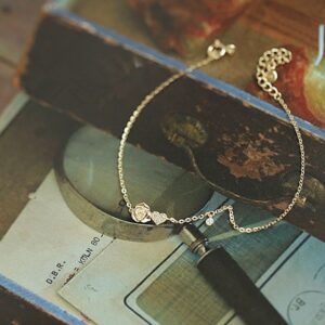 925 Sterling Silver Gold Plated Rose Heart Bracelet with Cubic Zirconia Dainty Adjustable Chain Bracelet for Women