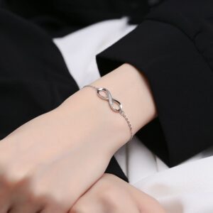 925 Sterling Silver Infinity Symbol Bracelet with Cubic Zirconia Adjustable Chain Bracelet for Women Minimalist Jewelry