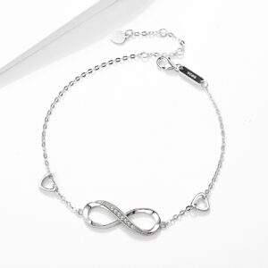 925 Sterling Silver Infinity Heart Bracelet CZ Adjustable Chain Bracelet Romantic Jewelry Gift for Women