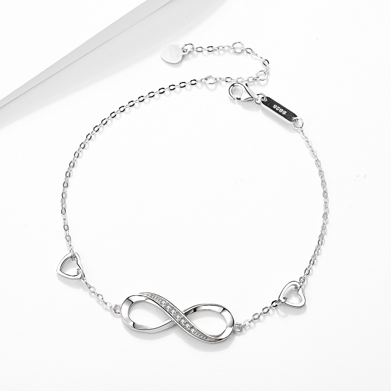 925 Sterling Silver Infinity Heart Bracelet CZ Adjustable Chain Bracelet Romantic Jewelry Gift for Women