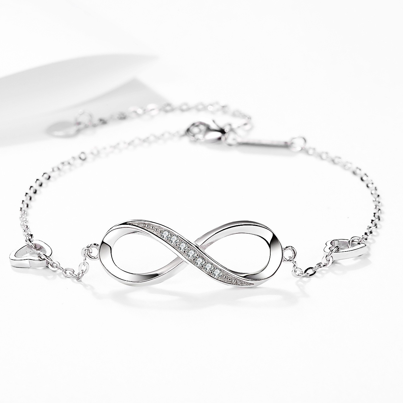 925 Sterling Silver Infinity Heart Bracelet CZ Adjustable Chain Bracelet Romantic Jewelry Gift for Women - Image 2