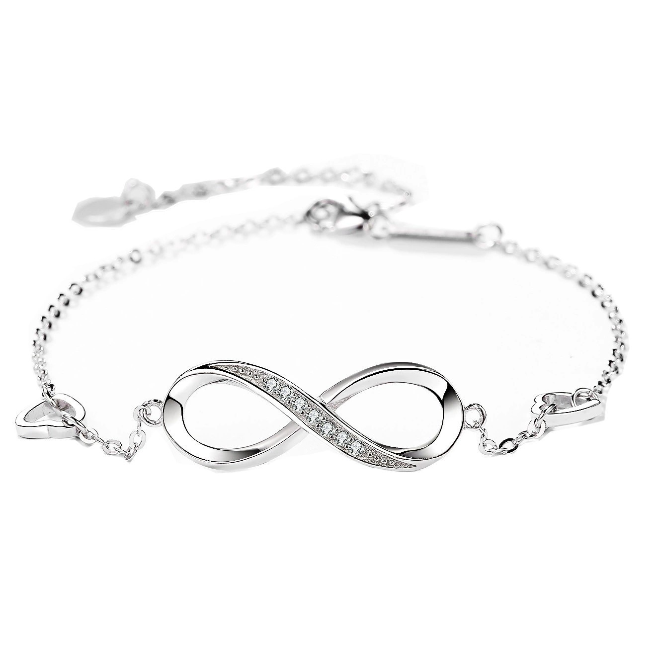 925 Sterling Silver Infinity Heart Bracelet CZ Adjustable Chain Bracelet Romantic Jewelry Gift for Women - Image 4