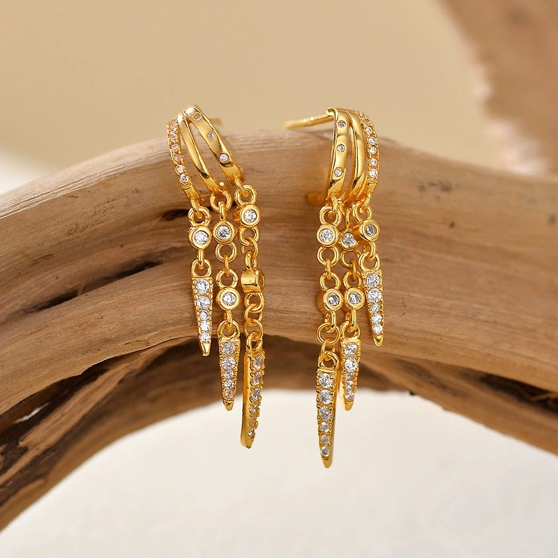 925 Sterling Silver CZ Dangle Hoop Earrings for Women Gold Plated Drop Earrings Geometric Charm Tassel Huggie Earrings