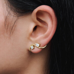 925 Sterling Silver Gold Plated Wave Ear Climber Earrings Pear Cut Cubic Zirconia Stud Earrings for Women