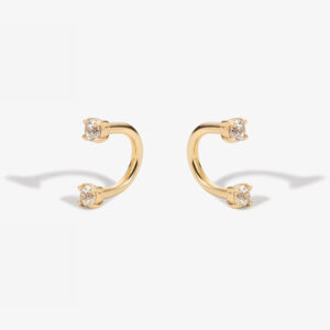 925 Sterling Silver Double CZ U-Shaped Stud Earrings Minimalist Cubic Zirconia Cartilage Earrings for Women