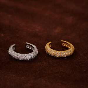 925 Sterling Silver Gold Plated Pavé Cubic Zirconia Ear Cuff Luxury Clip On Ear Cuff No Piercing for Women