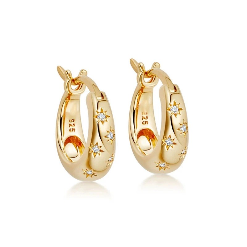 925 Sterling Silver Gold Plated Starburst Hoop Earrings Cubic Zirconia Celestial Huggie Earrings for Women - Image 9