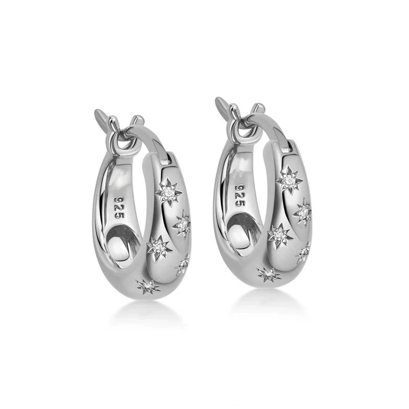 925 Sterling Silver Gold Plated Starburst Hoop Earrings Cubic Zirconia Celestial Huggie Earrings for Women - Image 10