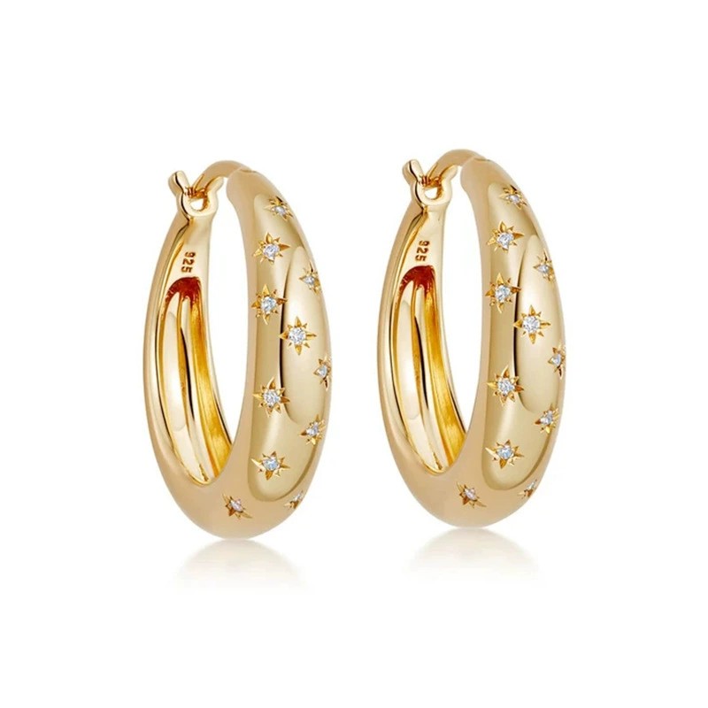 925 Sterling Silver Gold Plated Starburst Hoop Earrings Cubic Zirconia Celestial Huggie Earrings for Women - Image 11