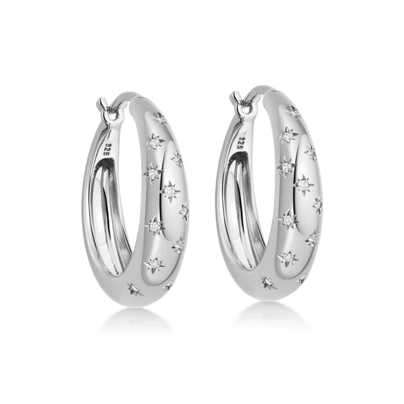 925 Sterling Silver Gold Plated Starburst Hoop Earrings Cubic Zirconia Celestial Huggie Earrings for Women - Image 12