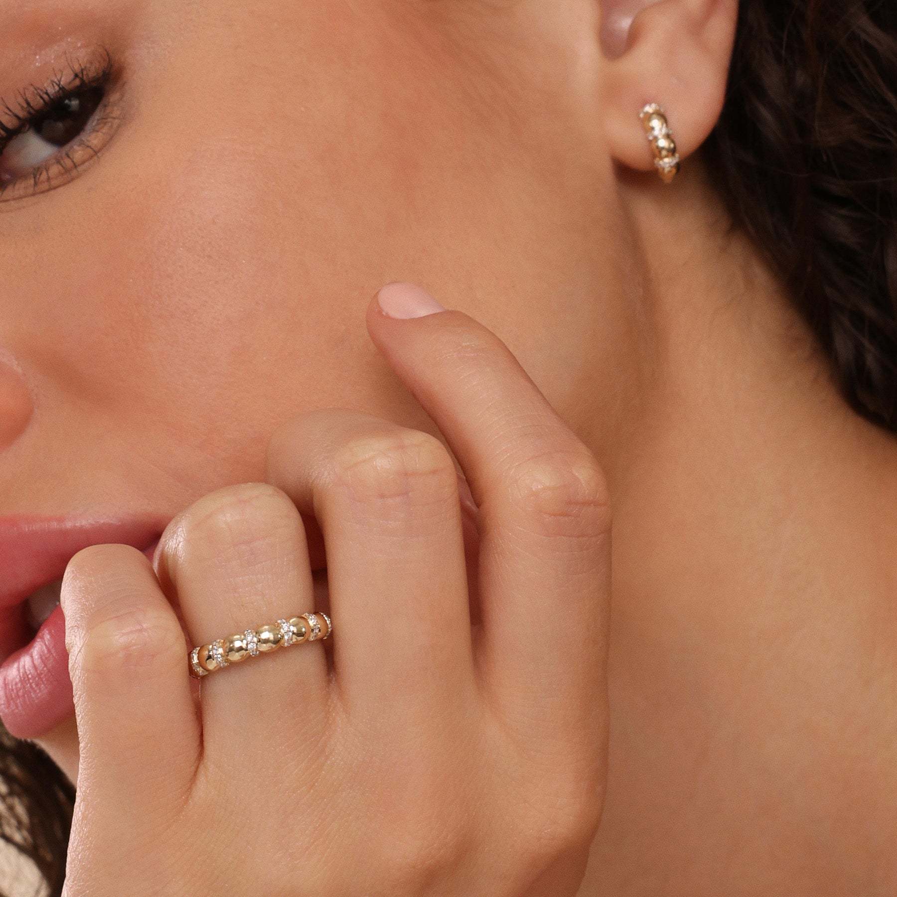 925 Sterling Silver Gold Plated Beaded Hoop Earrings Cubic Zirconia Bubble Huggie Earrings for Women - Image 4
