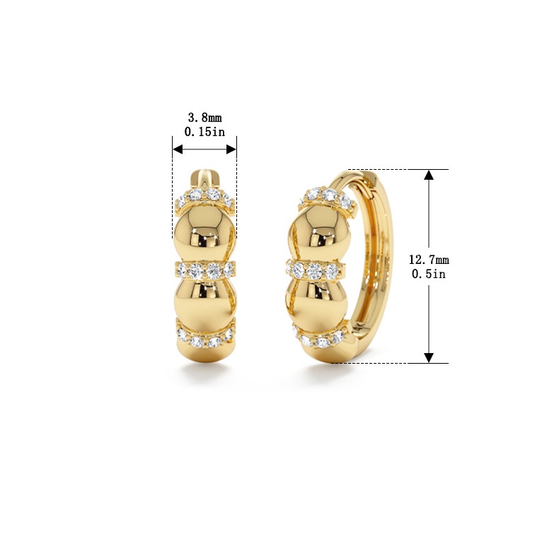 925 Sterling Silver Gold Plated Beaded Hoop Earrings Cubic Zirconia Bubble Huggie Earrings for Women - Image 5