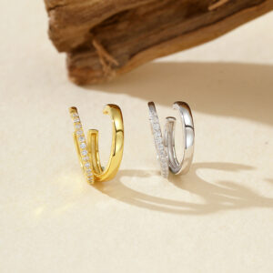 925 Sterling Silver CZ Ear Cuff Double Layer Clip On Ear Cuff Gold Silver No Piercing Ear Wrap for Women