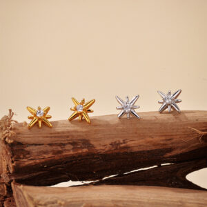 925 Sterling Silver Gold Plated Starburst Stud Earrings Cubic Zirconia Celestial Star Earrings for Women