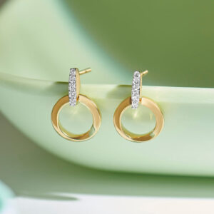 925 Sterling Silver CZ Circle Drop Stud Earrings Gold Plated Geometric Round Earrings for Women