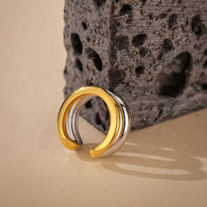 925 Sterling Silver Two Tone Ear Cuff Gold Silver Double Layer Clip On Ear Cuff No Piercing for Women