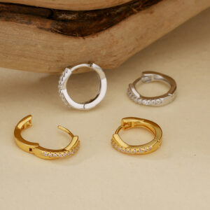 925 Sterling Silver Twisted CZ Hoop Earrings Gold Plated Crossover Huggie Earrings for Women