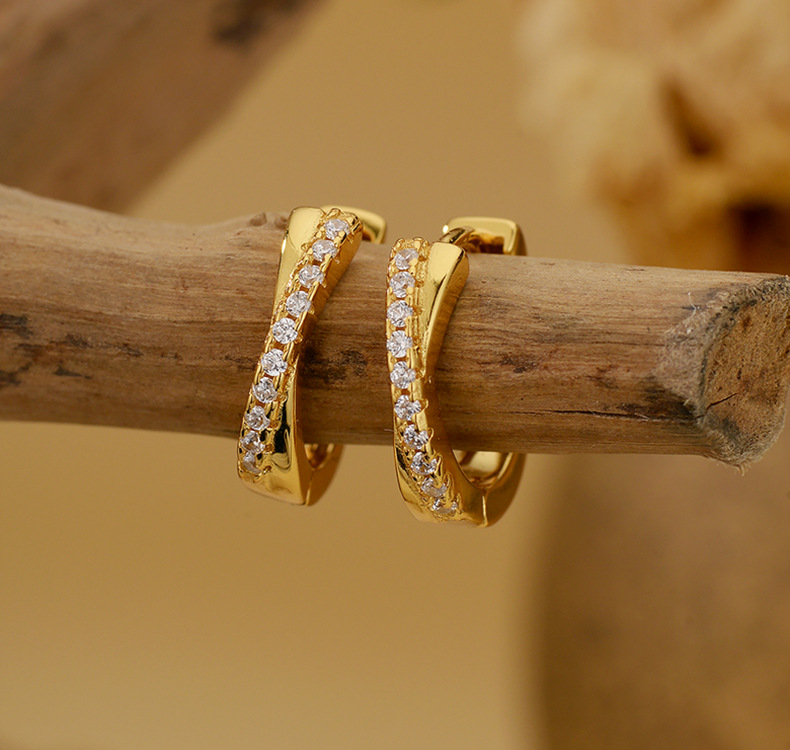 925 Sterling Silver Twisted CZ Hoop Earrings Gold Plated Crossover Huggie Earrings for Women - Image 5