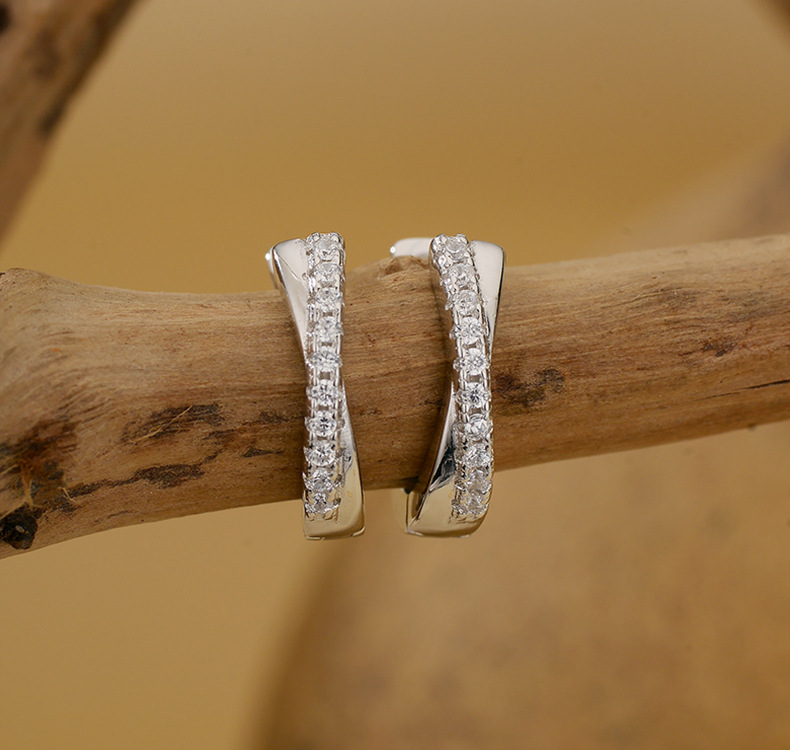 925 Sterling Silver Twisted CZ Hoop Earrings Gold Plated Crossover Huggie Earrings for Women - Image 6
