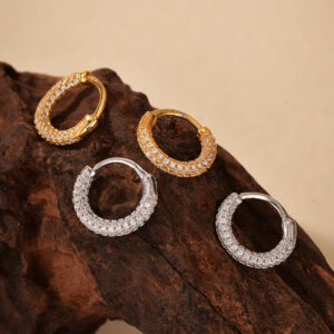 925 Sterling Silver Pavé CZ Huggie Hoop Earrings 18K Gold Plated Luxury Oval Hoop Earrings for Women