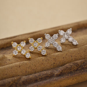 925 Sterling Silver Cubic Zirconia Cross Stud Earrings Gold Plated Sparkling Crystal Earrings for Women