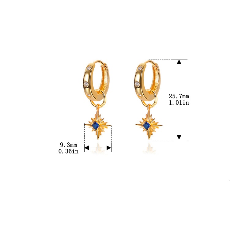 Blue CZ Starburst Charm Hoop Earrings - Image 5