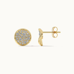 925 Sterling Silver Gold Plated Pavé Cubic Zirconia Stud Earrings Round Crystal Disc Earrings for Women
