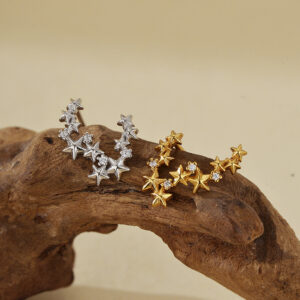 925 Sterling Silver Star Climber Stud Earrings Gold Plated CZ Star Ear Crawler Earrings for Women