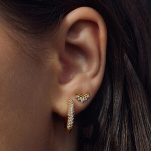 925 Sterling Silver Three Row CZ Huggie Hoop Earrings Gold Plated Pavé Cubic Zirconia Fashion Jewelry for Women