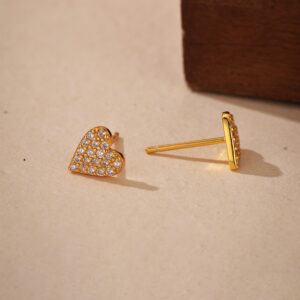 925 Sterling Silver Heart Stud Earrings with Cubic Zirconia Gold Plated Cute Love Earrings for Women