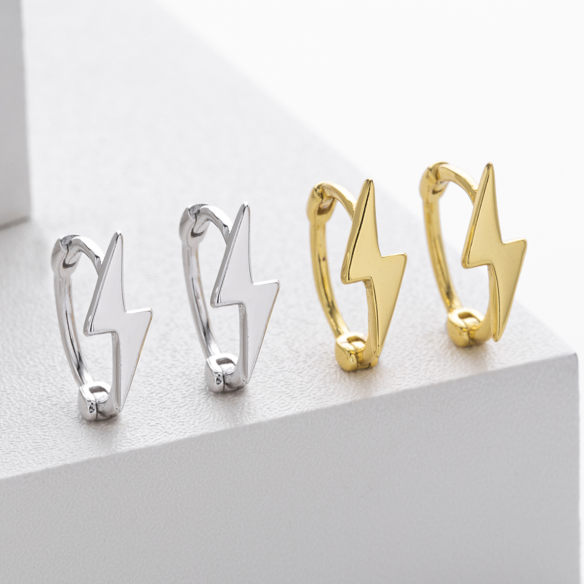 925 Sterling Silver Lightning Bolt Hoop Earrings Gold Plated Minimalist Geometric Jewelry for Women