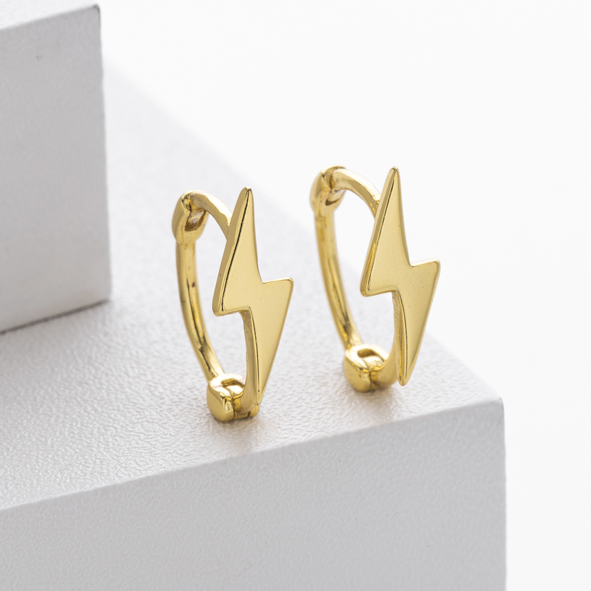 925 Sterling Silver Lightning Bolt Hoop Earrings Gold Plated Minimalist Geometric Jewelry for Women - Image 4