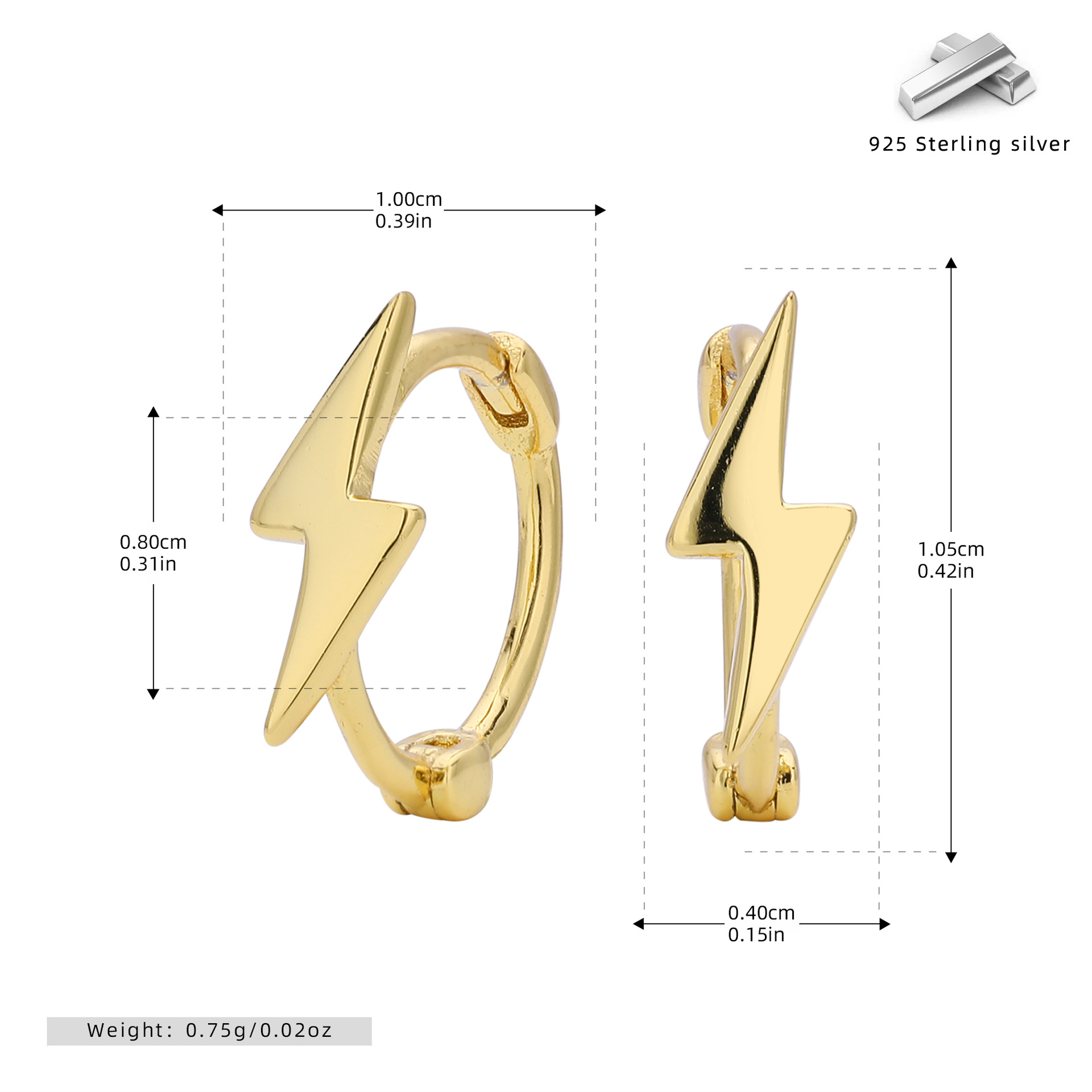 925 Sterling Silver Lightning Bolt Hoop Earrings Gold Plated Minimalist Geometric Jewelry for Women - Image 6