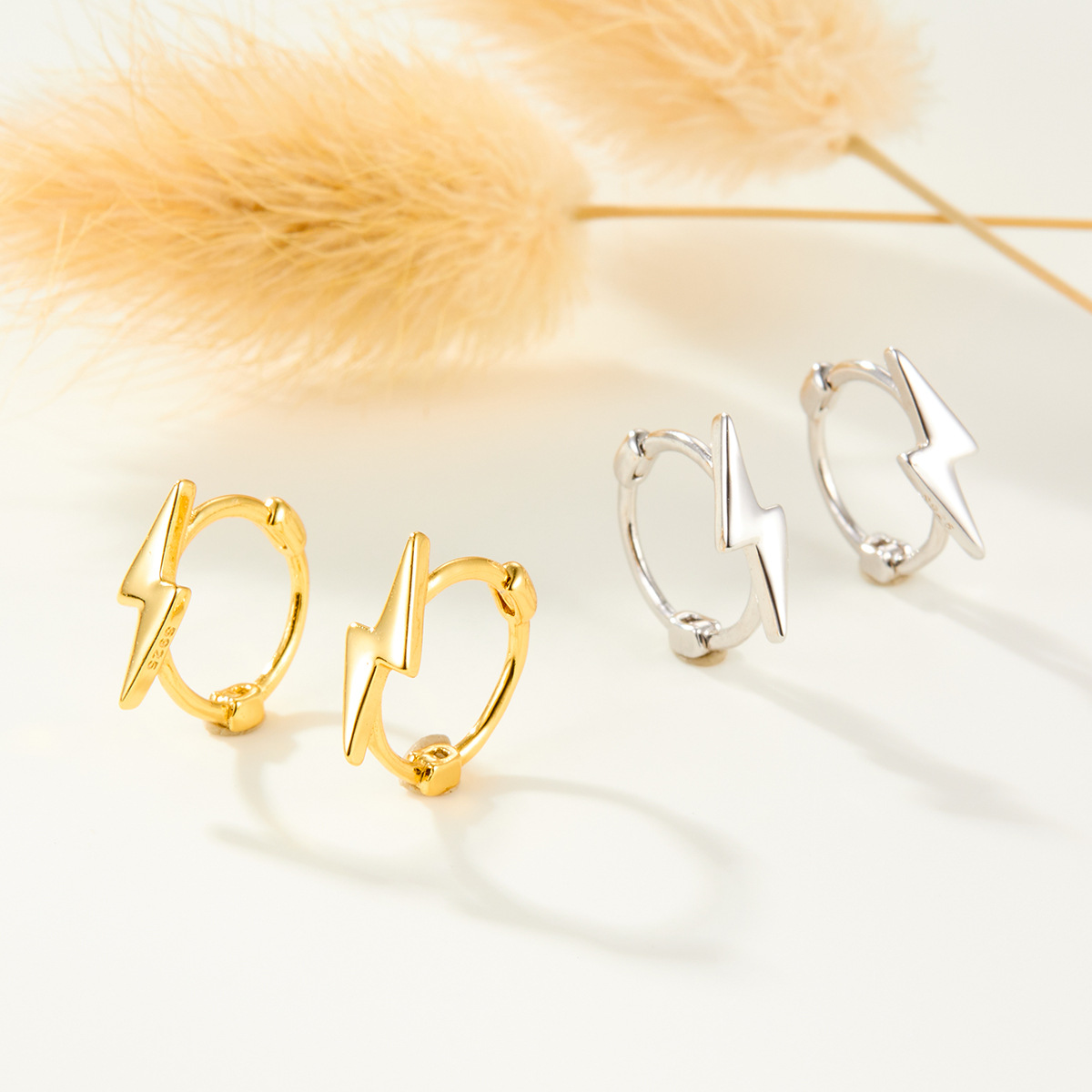 925 Sterling Silver Lightning Bolt Huggie Hoop Earrings Gold Plated Geometric Earrings for Women