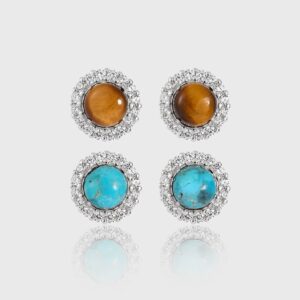 Gemstone Halo CZ Stud Earrings