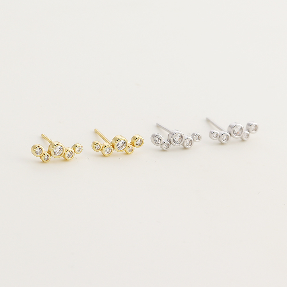 925 Sterling Silver Gold Plated Cubic Zirconia Cluster Stud Earrings Bezel Set Dainty Earrings for Women Fine Jewelry