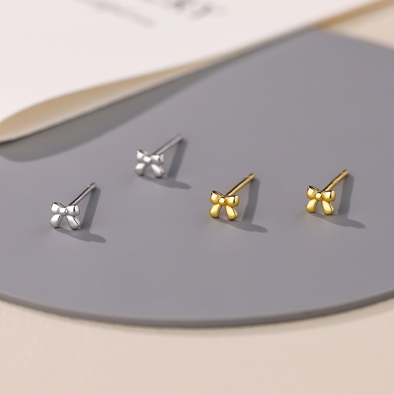 925 Sterling Silver Bow Stud Earrings Gold Plated Mini Bow Knot Earrings Cute Jewelry for Women